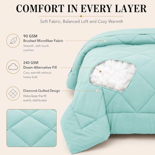 CozyLux Queen Comforter Set 88"x88" Spa Blue - Image 3