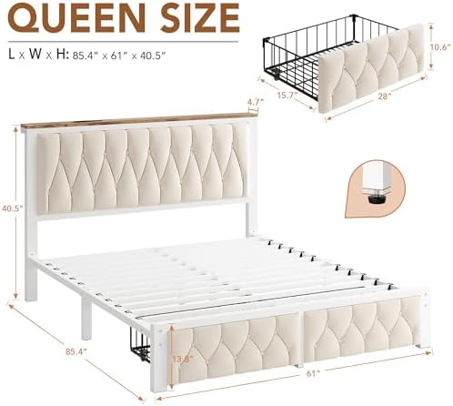 Decofy Queen Bed Frame with 2 Storage Drawers, Upholstered Platform Bed Frame - Image 2