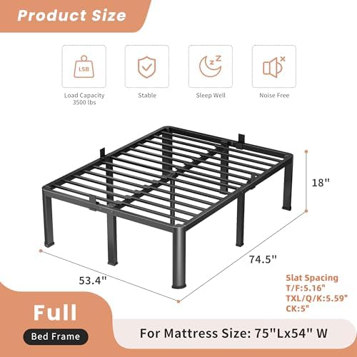 VIPSHOW 18 Inch Full Heavy Duty 3500lbs Bed Frame - Image 3