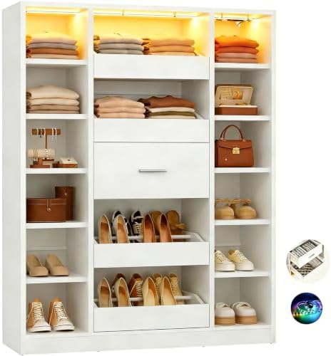 Besiost 40" Closet System with Lights, Wood Closet Organizer with 5 Drawers by Besiost
