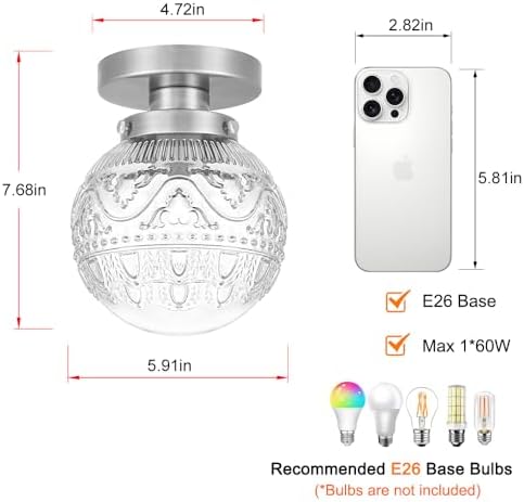Semi Flush Mount Ceiling Light Fixtures, Vintage Globe Glass Ceiling Light - Image 7