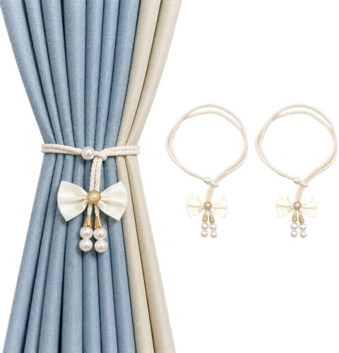 Bow Curtain Tiebacks 2 Pack, Adjustable No-Drill Rope Holdbacks by Unknown