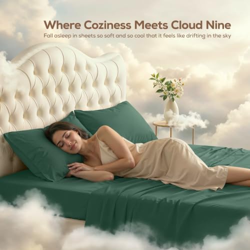 Queen Sheets Set, 4 Pieces 16" Deep Pocket Bed Sheets, Emerald Green - Image 4