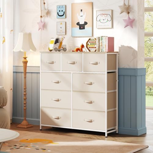 WLIVE Tall Dresser for Bedroom, 9 Drawer Chest of Drawers, Cream White - Image 4
