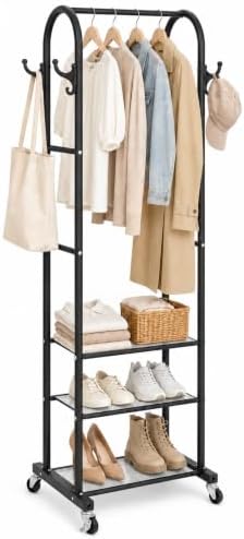 Cesun Small Clothes Rack with 3-Tier Mesh Shelves & 8 Hooks by Cesun