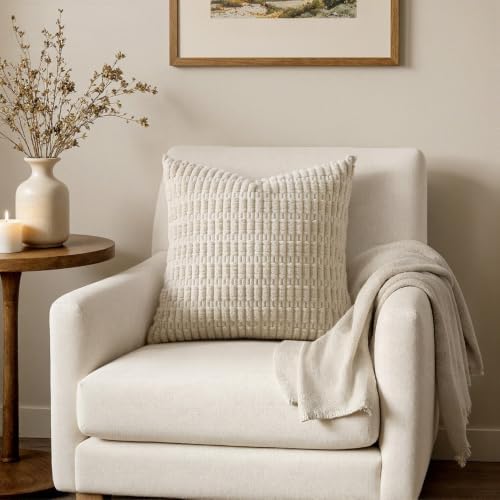 MIULEE Euro Sham Corduroy Decorative Throw Pillow Covers 22x22 Cream White - Image 4