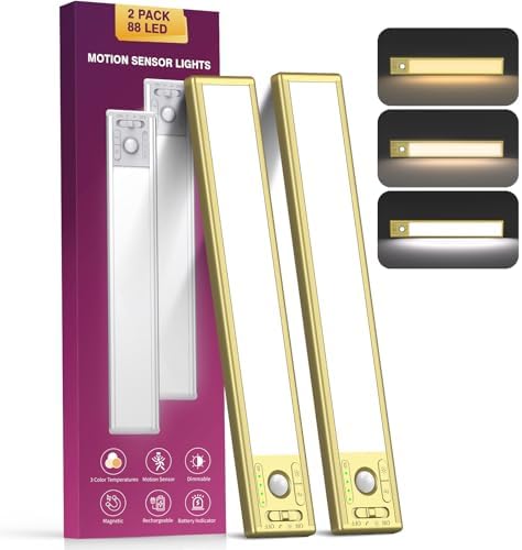 10.5 Inch 2 Pack Under Cabinet Lighting, 3 Color Temps Rechargeable Motion by Unknown