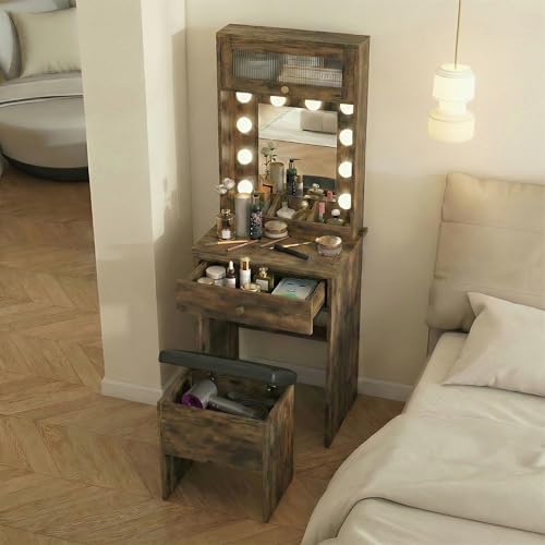 ARTETHYS Small Vanity with Mirror & RGB Light Rustic Makeup Set - Image 4