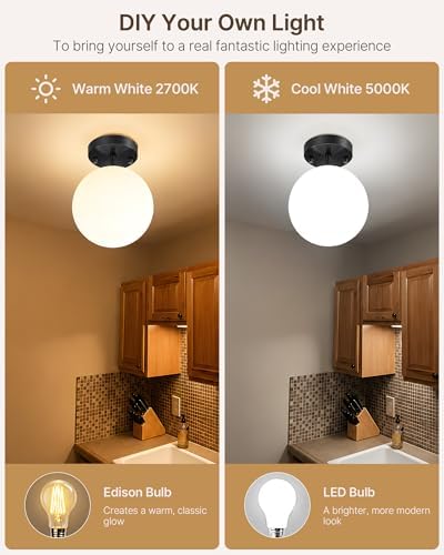 Majade Semi Flush Mount Ceiling Light 8" Globe Black Modern Light Fixture - Image 7