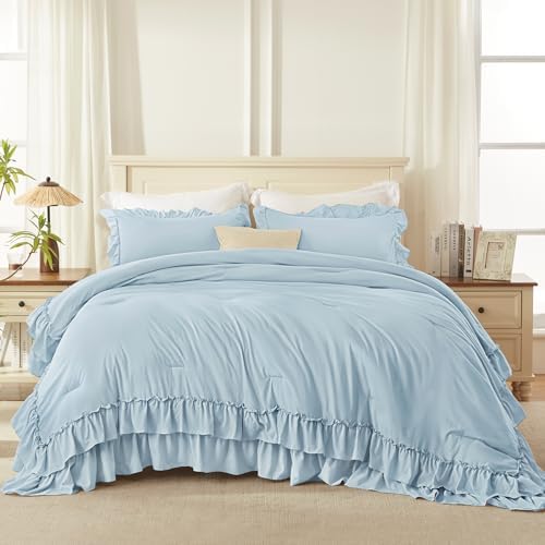 Andency Light Blue Twin Size Ruffle Comforter Set, 2 Pieces - Image 2