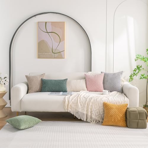 Set of 4 Pink Beige White Decorative Throw Pillow Covers 24x24 Inch Corduroy - Image 2