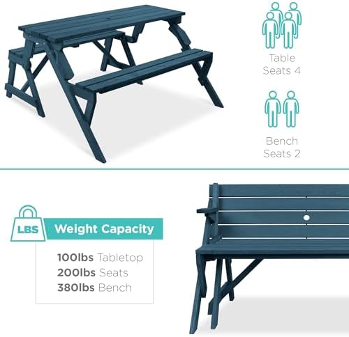 Best Choice Products 2-in-1 Transforming Interchangeable Outdoor Wooden Picnic - Image 6