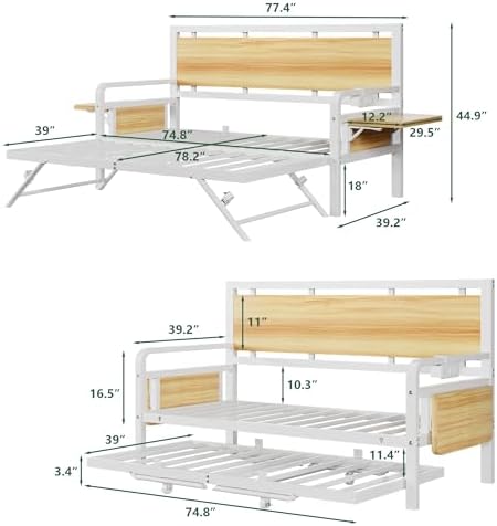 Jocoevol Daybed with Trundle and LED Light, Heavy Duty Metal Twin Bed Frame - Image 2