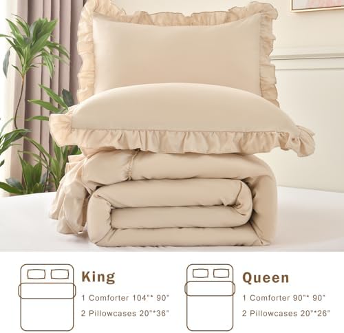 Cupocupa Beige Full Comforter Set, Soft Shabby Chic Lightweight Fluffy - Image 6