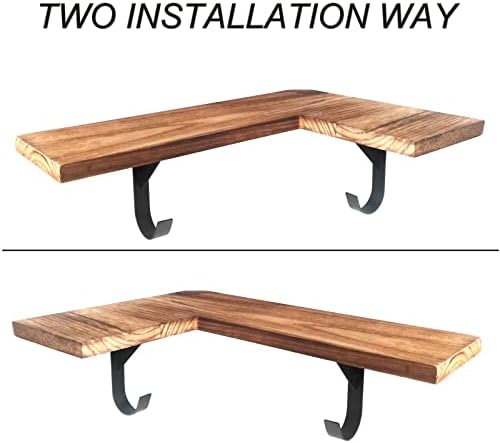 HAO Floating Corner Wall Shelves Rustic Wood Mounted Shelving L Shape Shelf - Image 6