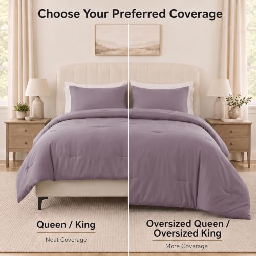 CozyLux California King Comforter Set 3 Pieces Dusty Purple Quilted Bedding - Image 6