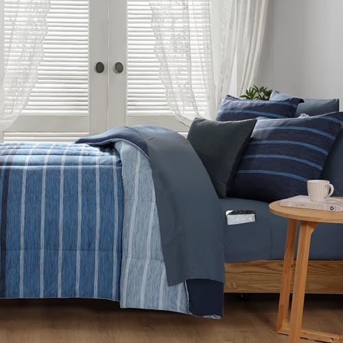 Monbix Queen Comforter Set-7 Pieces Striped Bed in a Bag Queen Bedding Sets - Image 3