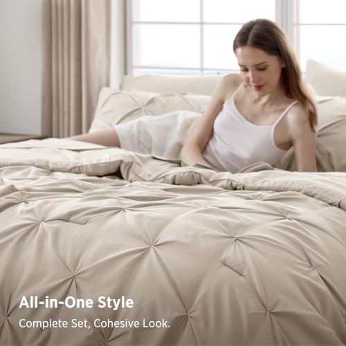 Bedsure 7-Piece King Size Comforter Set & Sheets, Cream Bedding - Image 6