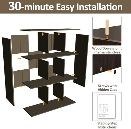 PrimeZone 9 Cube Storage Organizer, Stackable Wood Cubby Bookshelf Espresso - Image 5