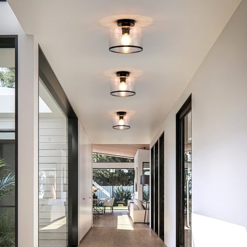 Modern Flush Mount Ceiling Light, Seeded Glass Ceiling Light Fixture, - Image 5