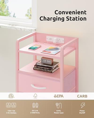 Lazzanto Nightstand with Rear Charging Station, LED Light, 4 Drawers - Image 5