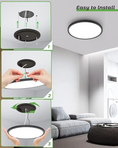 zemty 12 Inch Black Ceiling Light - 28W 3200lm LED Ceiling Light Flushmount - Image 6