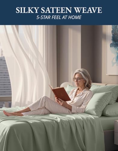 LANE LINEN King Size Sheets Deep Pocket Set Sateen - Image 5
