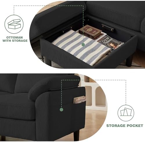 4 Piece Modern Corduroy Sofa Set, L-Shaped Sectional Couch - Image 6