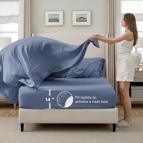 Bedsure 7-Piece Full Size Comforter Sets & Sheets, Slate Blue Full Bedding - Image 5
