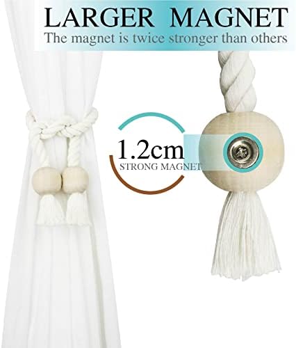 4 Pack Magnetic Curtain Tiebacks Cotton Hand Woven Tie Back Decorative Rope - Image 3