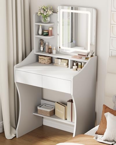 Small Makeup Vanity Desk with Mirror and Lights by Otterease