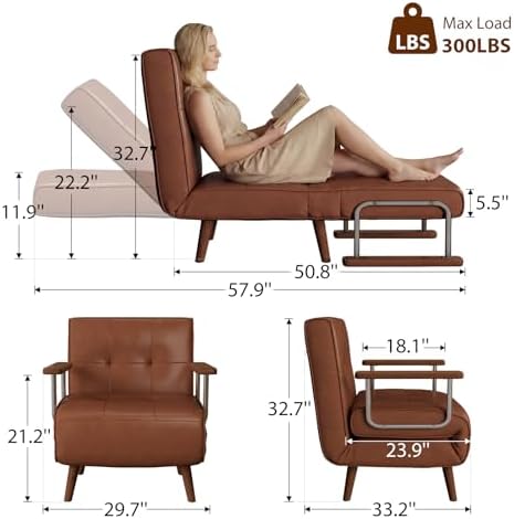 32-Inch Sleeper Chair Bed, 3-in-1 Convertible Sofa Bed, Chair Bed Sleeper - Image 2