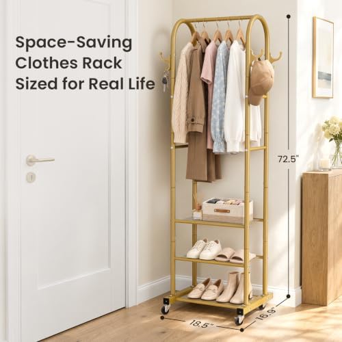 Cesun Small Clothes Rack with 3-Tier Mesh Shelves & 8 Hooks - Image 2