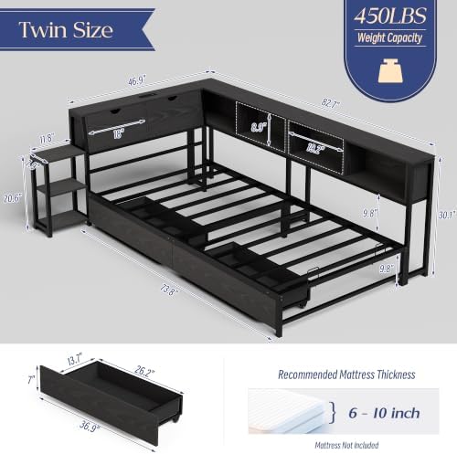MU Twin Corner Bed Frame with Storage, Bookcase & Drawers - Image 3