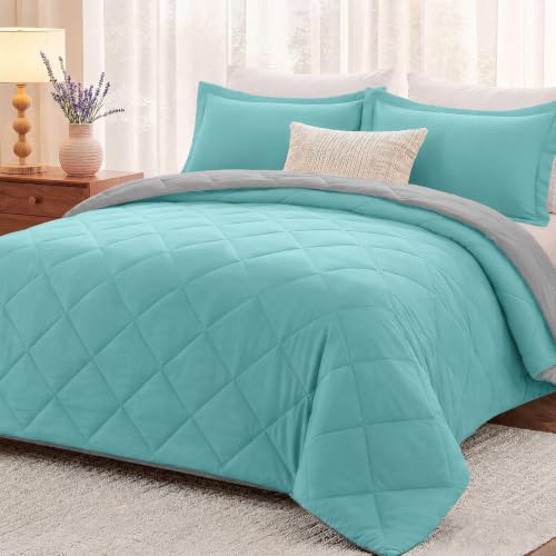 downluxe King Comforter Set Soft Reversible 3 Pieces, Light Blue/Gray by Downluxe