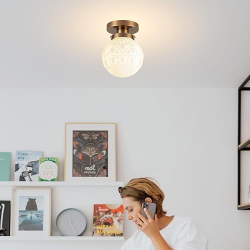 Semi Flush Mount Ceiling Light, Modern Globe Milk Glass Ceiling Light Fixture - Image 3
