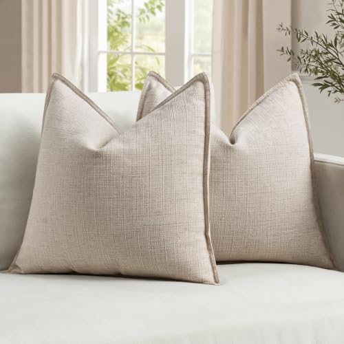 MIULEE Thick Textured Decorative Throw Pillow Covers 22x22 in Oatmeal Linen by MIULEE