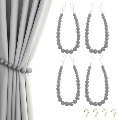 Hion 4 Pack Wood Bead Curtain Tiebacks Holdbacks by Hion