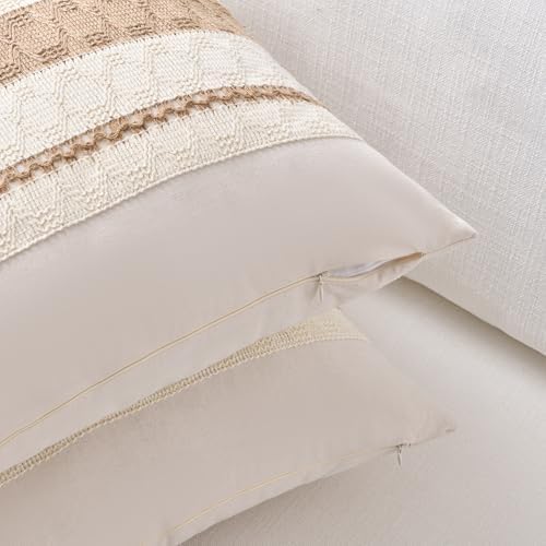 Fancy Homi Set of 1 Boho Neutral Lumbar Decorative Throw Pillow Cover 12x20 Inch - Image 3