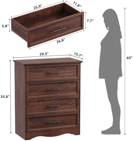 YANSNWO Walnut 4 Drawer Dresser - Image 3