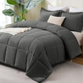CozyLux Oversized Queen Comforter Set, 3-Piece Box-Stitched, Dark Grey by CozyLux