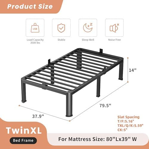 VIPSHOW 14 Inch Twin XL Heavy Duty 3500lbs Bed Frame - Image 3