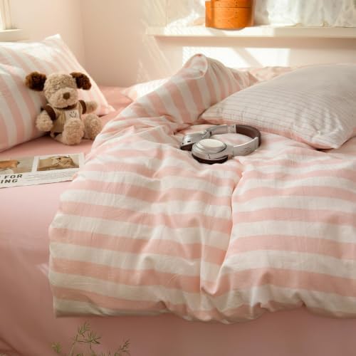 Nayoroom Striped Comforter Set Queen Reversible Pink White Stripe Bedding - Image 5