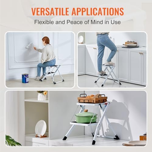VEVOR Step Ladder 2-Step 330lbs Capacity, Ergonomic Folding Steel Step Stool - Image 6