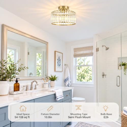 Crystal Ceiling Light Fixture, Modern Semi Flush Mount Ceiling Light, Close To - Image 4