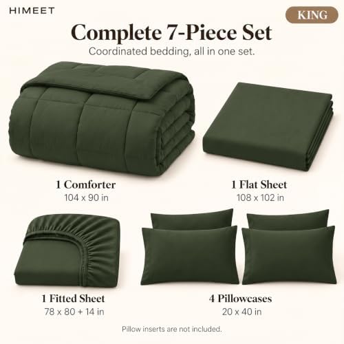 HIMEET King Size Comforter Set Dark Green, 7 Pieces Bed in a Bag - Image 2