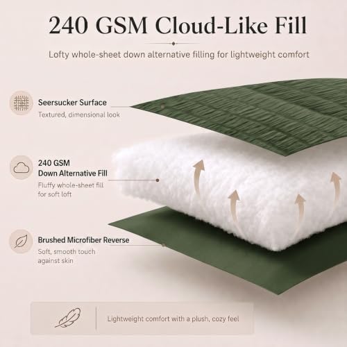 CozyLux Full Comforter Sets, 7 Pieces Olive Green Seersucker Bed in a Bag - Image 3