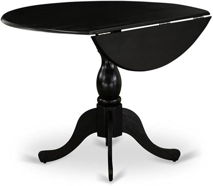 East West Furniture DLMZ3-AB6-50 3 Piece Dining Table Set Contains a Round Dining Room Table with Dropleaf and 2 Dark Gotham Grey Linen Fabric Upholstered Chairs, 42x42 Inch, Wirebrushed Black