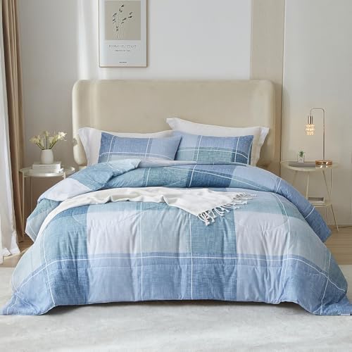 mixinni Full Comforter Set for Boys Simple Style Modern Geometric Blue - Image 7
