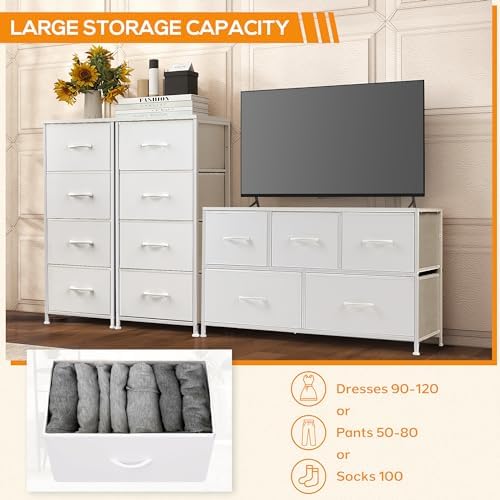 DUMOS Dresser for Bedroom, 4 Storage Drawers Tall Fabric Closet Chests - Image 4